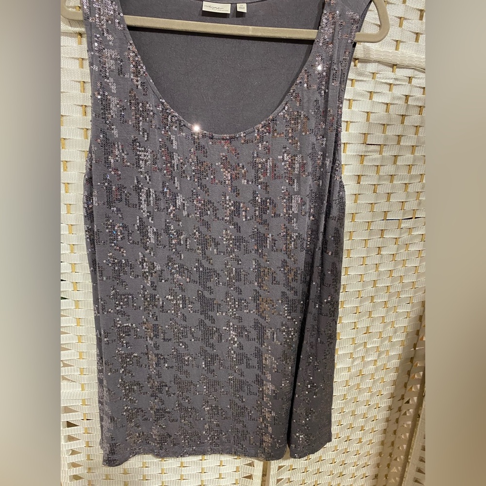 Gray Rayon tank top, tunic length. Women’s size 2x.  Oxygen for Encore. Sequined